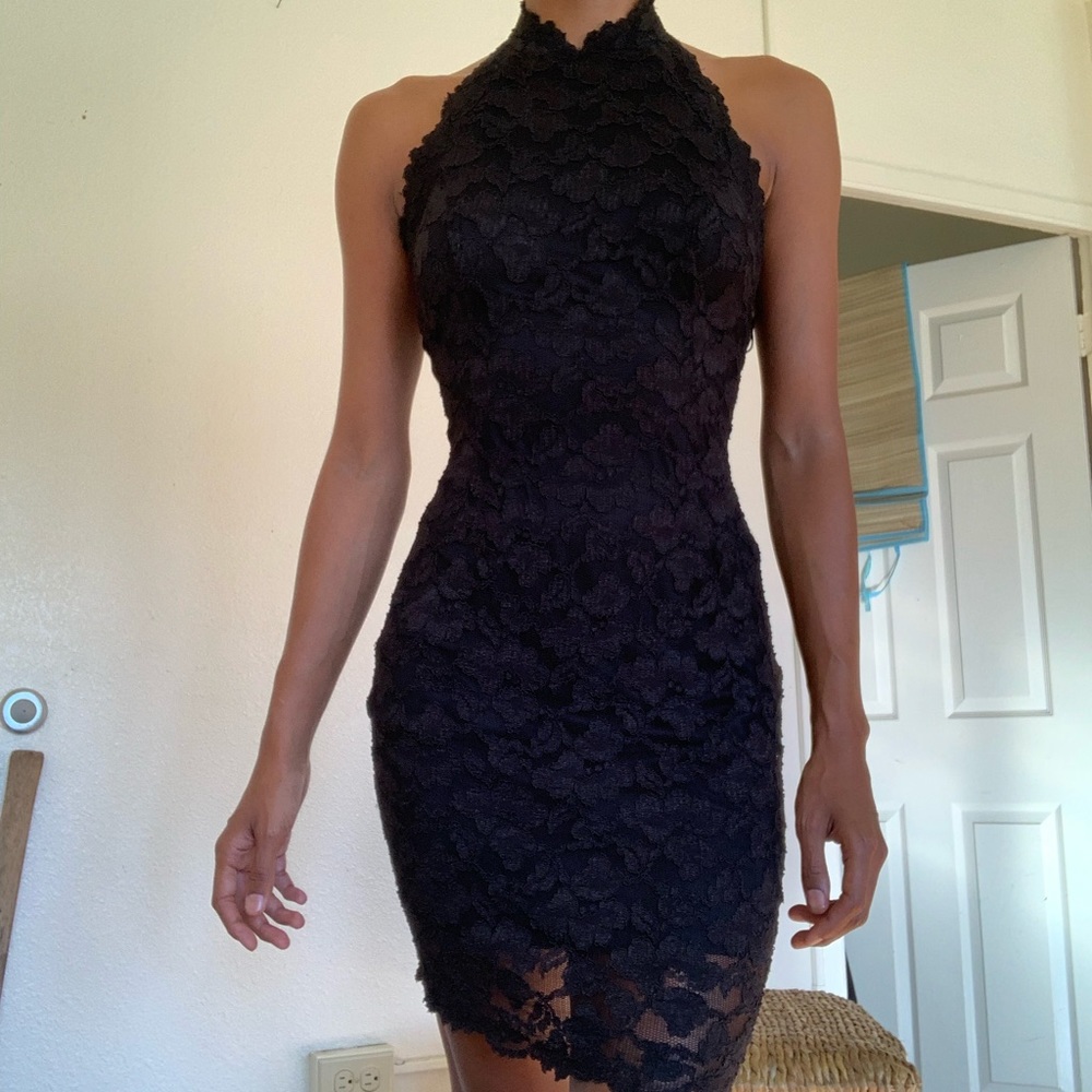 Vintage Black Lace Halter Dress - Picture 3 of 4